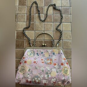 Pink and Gold Floral Clutch with Vintage Clasp NWOT